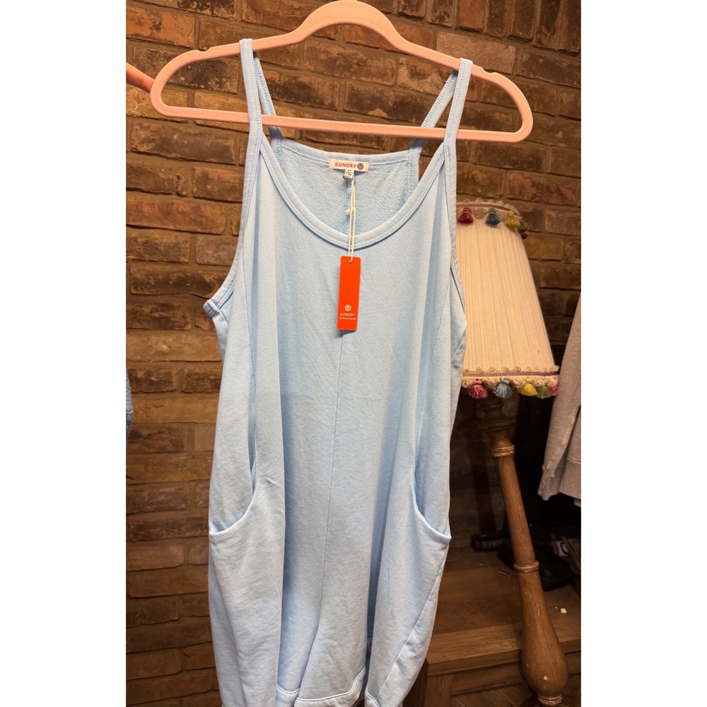 Sundry Womens French Terry Sleeveless Romper Light Blue Size M NWT